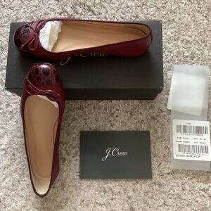 (New in box)J.crew LILY CAP TOE BALLET FLATS SHOES~ VIVID BURGUNDY~ Size 7.5